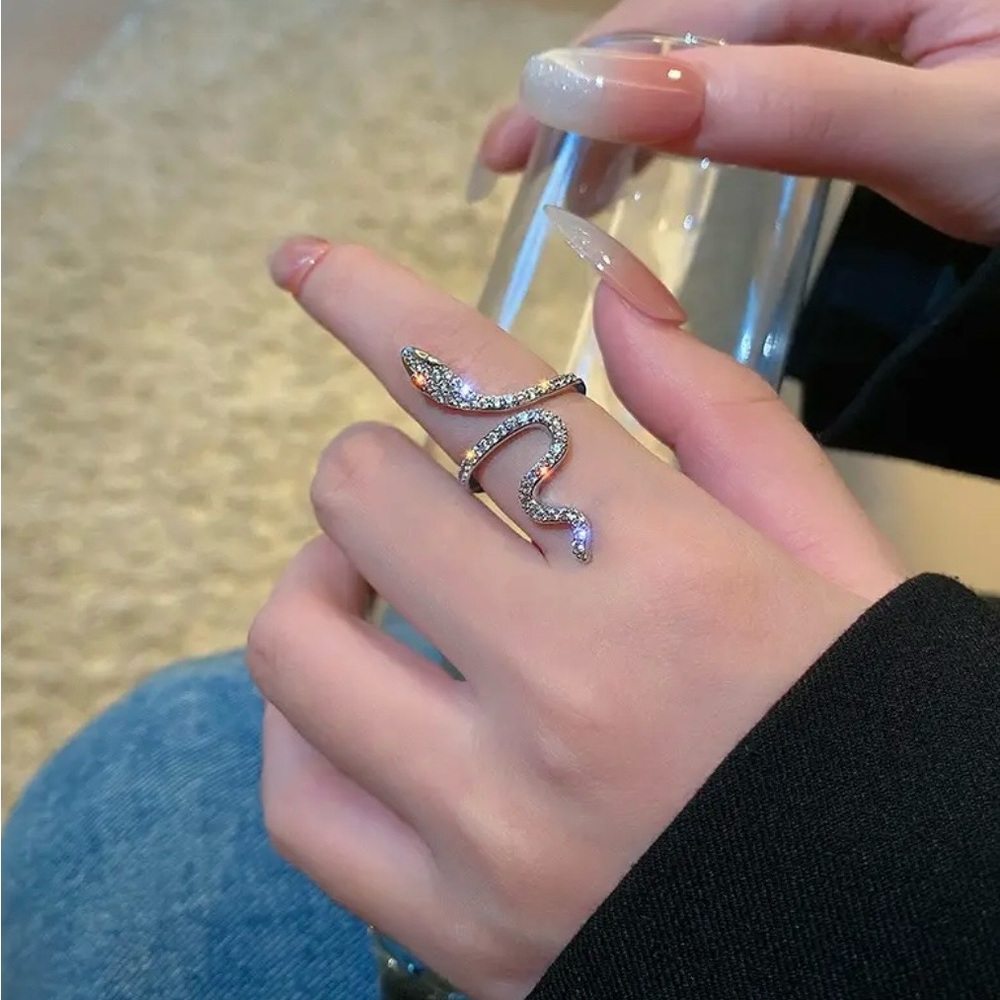 Silver Snake Ring with Crystals, NEW - Picture 5 of 7